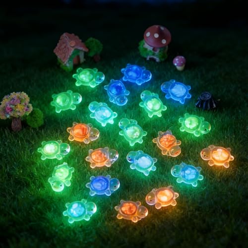 Anboor 30PCS Small Resin Turtle with 1 Pc Suitcase Boxes, Luminous Mini Resin Animals to Hide Sea Turtles Glow in The Dark Figurines for Fairy Garden Dollhouse Aquarium Decor (Seashells) - style: 30 Pcs Seashells
