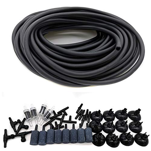 JIH Aquarium 50 Feet Standard 3/16" Black Flexible Airline Tubing with Black Plastic Connectors for Fish Tank,Terrariums, and Hydroponics - size: 50 Feet with connectors