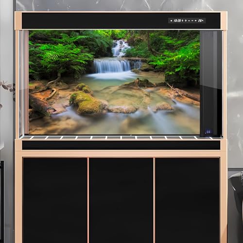 Waterfall Aquarium Background Lush Green Jungle Rainforest Terrarium Background Tranquil Stream with Rocks Fish Tank Background Forest Falls Aquarium Backdrop Wallpaper Poster Vinyl 24x12in - color: Mint Green, size: 24(W)x12(H)in