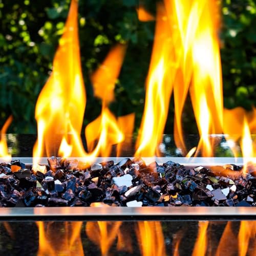 NUPICK 10 Pound Fire Glass, 1/2 Inch Reflective Fire Glass, Fit with Fire Pit Glass and Fireplace Glass, Black - color: Black, size: 10 Pound (1/2")