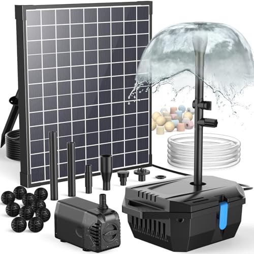 Antfraer 25W Solar Pond Filter with Water Pump, Solar Pond Pump with 6.6FT PVC Tubing/16.5FT Cord, Pond Filter Box for Outdoor Small Pond Waterfall Garden Bird Bath Water Clear - size: 25W