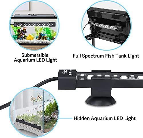 hygger 24/7 Mode Submersible Aquarium LED Light, Full Spectrum Hidden Fish Tank Light with 3 Rows Beads 7 Colors Auto On Off Sunrise-Daylight-Moonlight, Adjustable Timer Brightness - size: 15.9in 10W