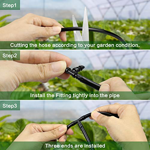 70 Pack Barbed Tee Fittings, 1/4" Drip Tubing, Black, Plastic, Irrigation Fitting, HOSE PIPE FITTING, Barb Tee, 1/4 inch - size: 70P-Tee Fittings