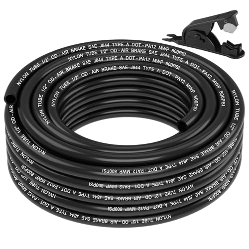 35FT 1/2 DOT Air Line SAE J844 PA12 Nylon Air Hose with Cutter 1/2” OD Pneumatic Tubing DOT Approved 1/2 Air Brake Hose for Air Suspension Kit Truck Trailer Brake System & Fluid Transfer 11m - size: 1/2" OD 35FT