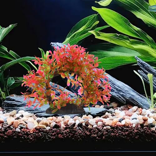 POPETPOP Aquarium Artificial Plastic Plants Decoration, Plastic Pink Betta Fish Tank Decor with Weighted Base, Pink Simulation Aquarium Tree for Bettafish Tank Decorations Hides