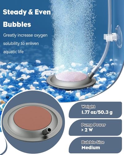 Pawfly Aquarium Air Stone, 2.7 Inch Air Stone Disc with Suction Cups, Bubbler Stone Diffuser Oxygen with Stainless Steel Base for Fish Tank, Buckets & Hydroponic (Pump and Tubing Not Included)