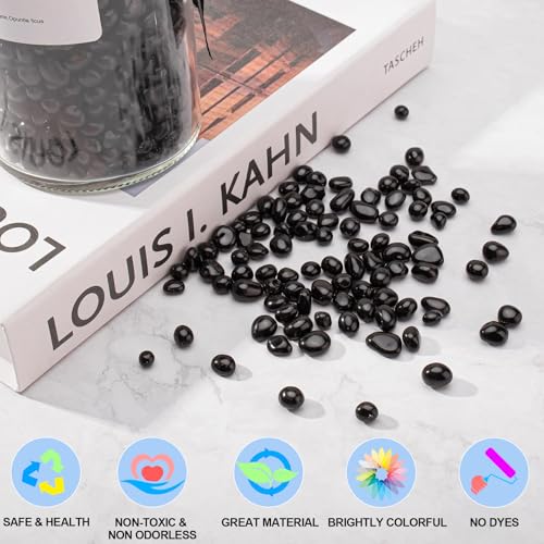 Keedolla 15 Oz Aquarium Fish Tank Gravel Rocks Glass Pebbles Gemstones, Black Glass Stones Vase Filler for Fountain Succulent Plant Decorative Rock Pebble Stone - color: Black, size: 0.93 Pound