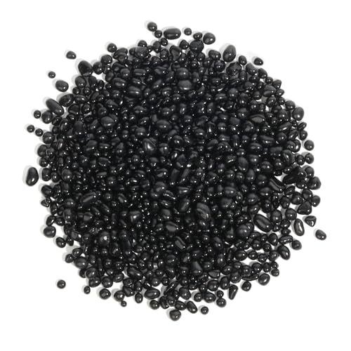 T4U Tumbled Chips Stones Crushed Black Gravels 2 LB, Irregular Shaped Natural Rock Pebbles, DIY Polished Rocks for Potted Plant, Bonsai, Vase Fillers Aquarium Decoration, Aquarium Gravel Rocks - color: #12 - Black, size: 2 LB