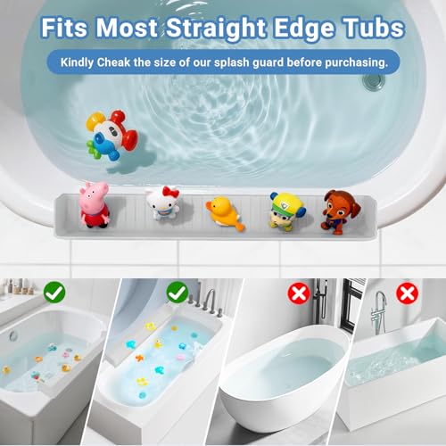 Jalopink Premium Splash Guard for Bathtub – Waterproof Bathtub Water Guards to Prevent Splashing, Easy Installation, Adjustable Bathtub Splash Guard for a Clean and Dry Bathroom（Gray）