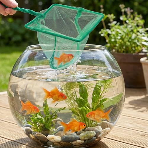 2 PCS 4 Inch Fish Net Aquarium, Green Square Fish Tank Net Fine Mesh Quick Catch Fish Nets Aquarium Fishes Nets with 9.8 Inch Braided Metal Handle for Fishes Tanks Small Ponds and Pools