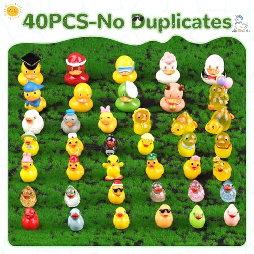 TINKRSTUFF 40PCS Mini Resin Animals Assorted Styles Cute Tiny Ducks,Miniature Duck Figures to Hide,Little Animal Bulk for Topper Desk Garden Dollhouse Landscape Aquarium Ornaments DIY Crafts & Decor - color: Various Ducks-40pcs