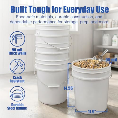 ePackageSupply 5 Gallon Bucket - Food Grade Bucket with Airtight Gamma Seal Screw-On Lid, BPA-Free, Heavy-Duty 90 Mil HDPE Plastic, Bulk Storage, Durable Container, Made in USA, White/Black, 3 Packs - color: White/Black, size: 3 Packs