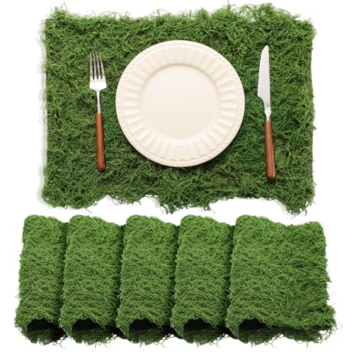 Zeyune 6 Pcs Artificial Moss Table Runner for Wonderland Tea Party Decoration Fake Moss Sheet Roll Waterproof for Enchanted Forest Fairy Decor Holiday Garden Wedding Birthday (17 x 11.8 Inch,Green) - color: Green, size: 17 x 11.8 Inch