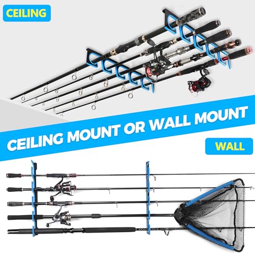 PLUSINNO H5P Fishing Rod/Pole Holders for Garage, Wall or Ceiling Mounted Fishing Rod Holder with Soft Protective Pad, Fishing Rod Storage Organizer Holds up to 5/10/20 Rod or Combos or Nets - color: 1 Pack hold up 5 rods