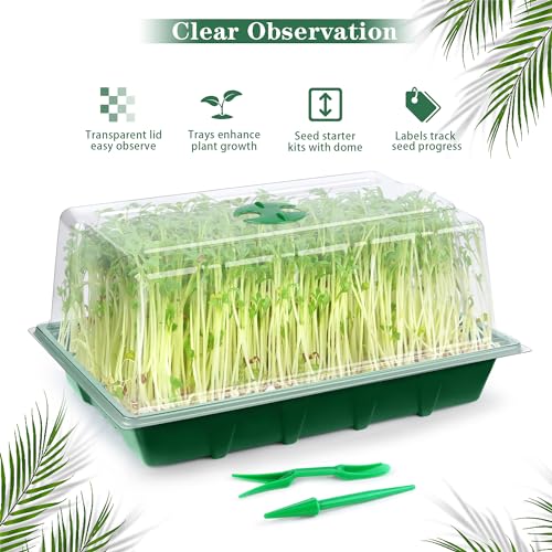 Hahood 6 Packs Seed Starter Tray Kits with Humidity Dome, Plastic Germination Growing Trays with Plants Labels Planting Tools for Seeds Growing Starting, Germination Seedling Propagation, Green - color: Green