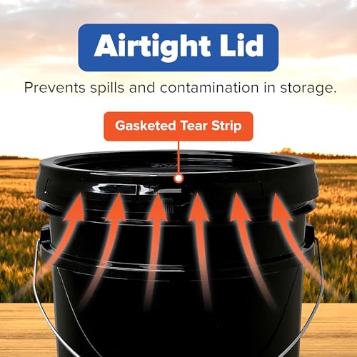 ePackageSupply 5 Gallon Plastic Bucket with Airtight Lid | Made in USA | Food Grade Bucket | BPA-Free | Heavy Duty 90 Mil All Purpose Pail | One 12" Rubber Mallet & One Lid Opener Included | 1 Pack - color: Black, size: 1 Pack