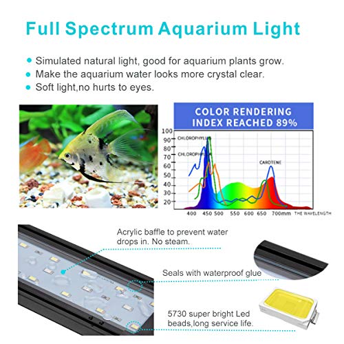 hygger 25W Full Spectrum Aquarium Light with Aluminum Alloy Shell Extendable Brackets, White Blue Red LEDs, External Controller, for Freshwater Fish Tank (36-46 inch) - size: 25W (36-46 inch)