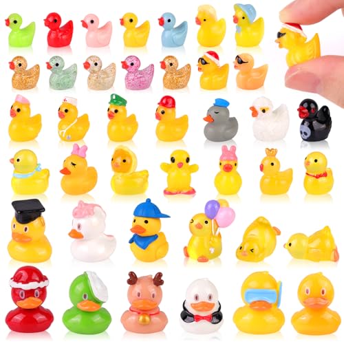 TINKRSTUFF 40PCS Mini Resin Animals Assorted Styles Cute Tiny Ducks,Miniature Duck Figures to Hide,Little Animal Bulk for Topper Desk Garden Dollhouse Landscape Aquarium Ornaments DIY Crafts & Decor - color: Various Ducks-40pcs