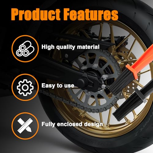 Ziciner 2 PCS Motorcycle Chain Brush, Bike Chain Cleaning Brush with Double-Ended Brushes, Durable Motor and Bicycle Chain Gears Maintenance Cleaning Tool, Motorcycle Accessories (Black+Orange) - color: Black+orange