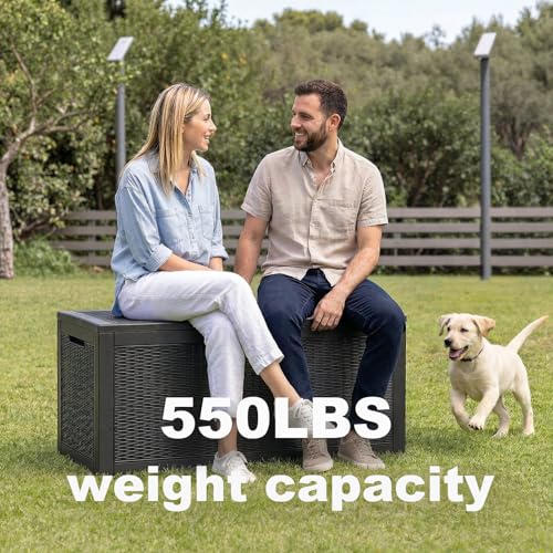 PatioZen 100 Gallon Resin Deck Box, Lockable Patio Outdoor Storage Box for Furniture, Garden Tools and Tools Storage, Waterproof Outside Storage Boxes - Black - color: Black, size: 100 Gallon