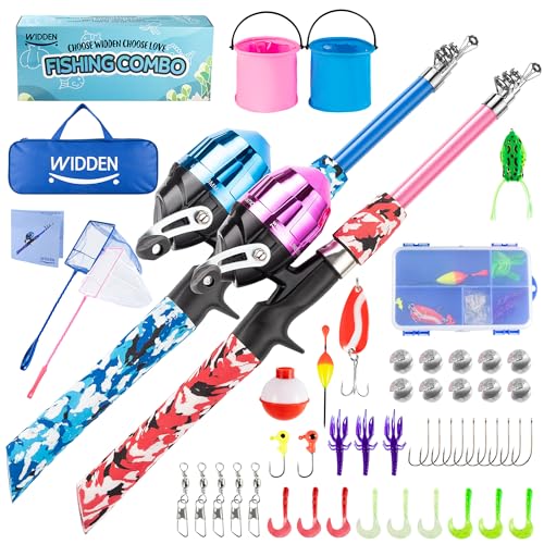 Kids Fishing Pole, Portable Telescopic Kids Fishing Poles for Boys and Girls, Fishing Rod and Reel Combo Kit with Tackle Box, and Fishing Net, Best Fishing Pole for Toddler Youth - color: Blue+Pink