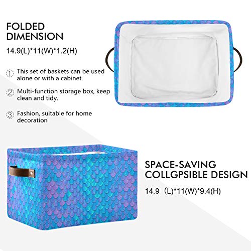 Blue Mermaid Scale Storage Baskets,Decorative Collapsible Rectangular Canvas Fabric Storage Bin for Home - color: Blue Mermaid Scale, size: 1 PCS