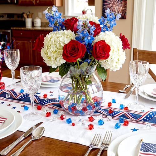 Syhood 570 Pcs 5 Sizes Red Blue and Clear Independence Day Fake Crushed Ice Rocks Patriotic Acrylic Diamond Plastic Gemstone Treasure Crystal Gem for Vase Fillers Table Centerpieces Memorial Day Decor - color: Red, Blue and Clear