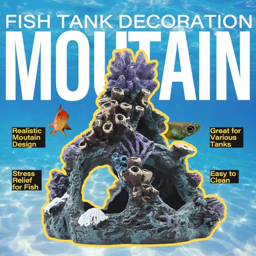 Colorful Resin Fish Tank Ornament with Multiple Hiding Spots, Safe Shelter for Small and Medium Aquariums, Stress-Relief Underwater Decor, Easy to Clean (Coral Reef)