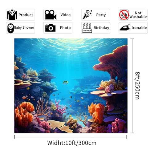Underwater Aquarium Background 10X8ft Tropical Coral Reef Ocean Scene Under The Sea Theme Decoration Backdrop Kids Birthday Party Baby Shower Portrait Photo Studio Photo Shoot Banner Supplies - color: Ocean-1