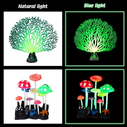 Frienda 8 Pieces Glowing Effect Fish Tank Decorations Artificial Plants with 2 Style Glowing Kelp, Sea Anemone, Simulation Coral, Jellyfish, Lotus Leaf, Mushroom for Aquarium Ornament(Purple, Pink) - color: Purple, Pink