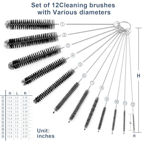 Straw Cleaner Brush Set, 12 Pieces Botthle Cleaning Brush and Nylon Tube Brush Brush, 11.8 Inch Long Cleaning Brush Kit for Water Bottle, Straws on Tumbler, Sippy Cup, Tea Pot Spout - color: 11.8 Inch Black Cleaning Brushes