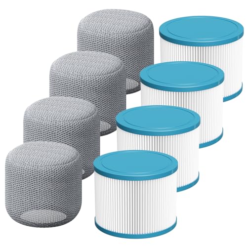 LINNIW Spa Hot Tub Filter Replacement: Compatible with All RELXTIME ALEKO Wejoy Co-z Spa Wave Spas CleverSpa Inflatable Hot Tubs Pool High-Efficiency Screw-in Filters(4 Filters + 4 Filter Covers)