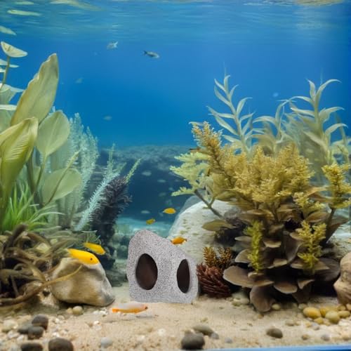 Toyvian 2pcs Aquarium Shrimp Breeding Cave and Fish Hideout Set, Purple Clay Pot Habitat, Compact Ceramic Shelter for Cichlids and Freshwater Fish Tank Landscaping and Hiding