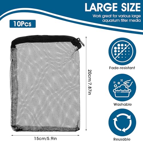 Tucnoeu 10Pcs Media Bags for Aquarium Fine Mesh Bag Aquarium Filter Media Bags with Plastic Zipper Suitable for Activated Carbon, Filter Stones, Ceramic Rings（Black） - size: 7.87 x 5.9 inches