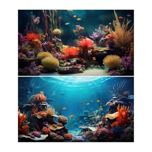 2 Packs Undersea Ocean Aquarium Background Under The Sea Marine Landscape Fish Tank Background Colorful Coral Reef Aquatic Plants Terrarium Backgrounds Underwater Fish Tank Backgrounds 24x12in - color: Red_Blue, size: 24(W)x12(H)inches/ 60(W)*30cm(H)