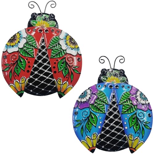 John's Studio 2Pcs Metal Ladybug Wall Decor Outdoor Garden Hanging Art Sculptures Home Ocean Theme Decorations for Kitchen Bathroom and Pool - color: Ladybug 2pcs