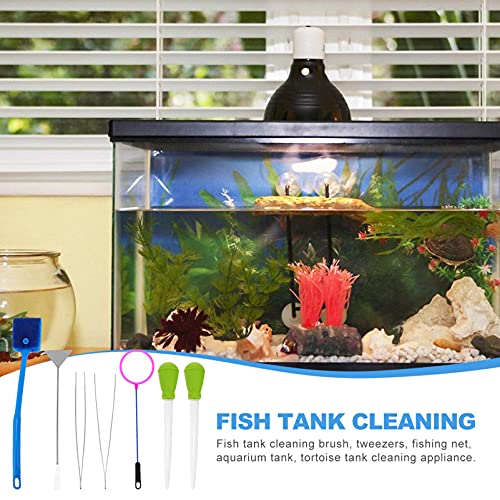 Yardwe Professional Aquarium Cleaning Supplies 7 in 1 Fish Tank Tool Set with Fine Mesh Net Skimmer Brush Tweezers for Aquascaping Random Color