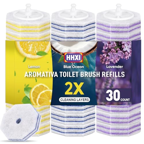 30Ct Aromative Toilet Brush Refills, Toilet Bowl Cleaner Refills, Double-Layer Cleaning Pads Added, Disposable Refill Heads for Toilet Bowl Cleaner Wands，Lemon, Blue Ocean, Lavender （Patented） - color: Lemon, Blue Ocean, Lavender(30P)
