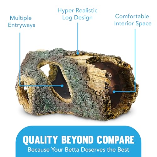 JOR Betta Log Hideout Décor for Aquariums – Unique Fish Tank Shelter Adds Depth and Visual Appeal, Reduces Aggression Among Fish, Enhances Aquatic Habitat and Enrichment for Community Tanks