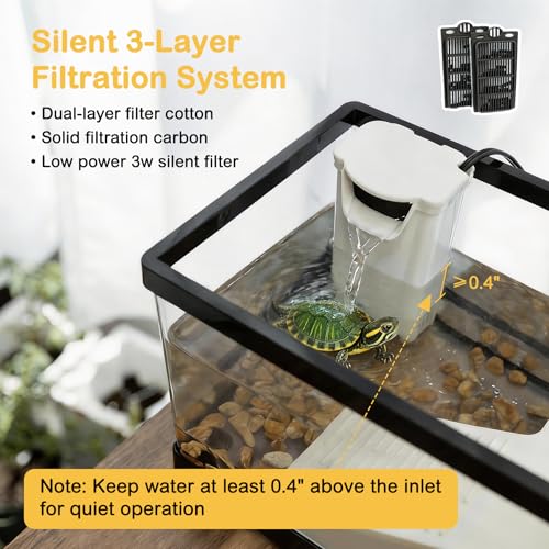 Large Turtle Tank Kit,All in One Red Eared Slider Aquarium,PC Aquatic for Baby Tortoise,Fishes and Amphibians, Includes Silent Filter,Filter Plates,UVB Lamp,Bulb,Plants,Stone,Basking Platform - size: Large(15.8*7.8*8.7inch)