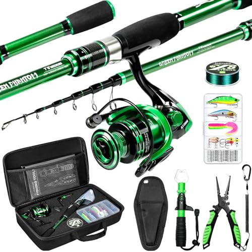 Ghosthorn Fishing Rod and Reel Combo Graphite Telescoping Fishing Pole Portable Travel Kit with Carrier Bag for Freshwater Saltwater - size: 8 ft, style: Full Kit With Fishing Tools