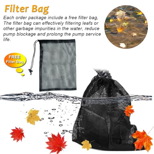 PULACO Large Flow: 800GPH（3000L/H）Submersible Pump with 6.5 ft Tubing, 45Watt Durable Fountain Water Pump With 4 Nozzles For Above 80 gallons Fish Tank or Pond - size: 800 GPH