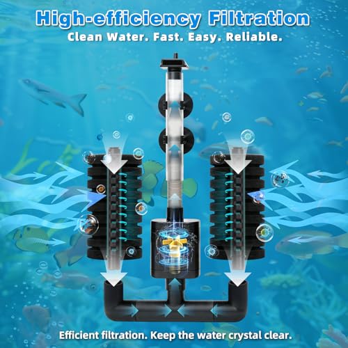 TARARIUM Aquarium Sponge Filter 5-20 Gallon Fish Tank Filter, Electric Power Double Sponge Filter, Quiet Small Low Flow Foam Filter for Fish Tank Betta Shrimp, Intake Dual Sponge Filter Kit w/Pump - size: JF-80