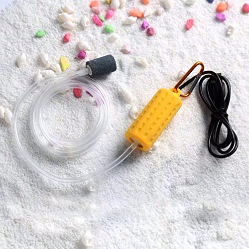 Aquarium Air Pump Mini USB Fish Tank Oxygen Air Pump Portable Ultra Silent Air Aerator Pump Energy Saving Oxygen Bubbler with Air Stone and Single Outlet Silicone Tube 1W - color: Yellow