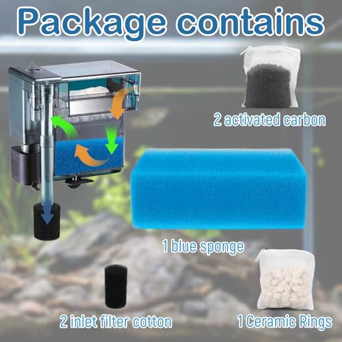 Aquarium Media Maintenance Kit Replacement for Fluval AC50 Power Filter, Includes 1 Blue Foam Filters, 2 Intake Strainer Sponge,1Pack Ceramic Rings and 2 Pack Activated Carbon