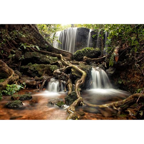 Waterfall Aquarium Background Jungle Forest Lake Stream Natural Landscape Fish Tank Background Tropical Plants Huge Rock Terrarium Backgrounds Jungle Old Trees Falls Aquarium Tank Backgrounds 24x12in - color: Brown_Green, size: 24(W)x12(H)inches/ 60(W)*30