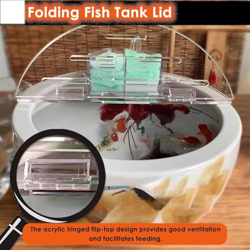 Cat-Proof Acrylic Lid for Round Aquariums - Cuttable Anti-Jump Fish Tank Cover with Vent Holes, Folding Flip-Top Terum Topper for Maximum Protection