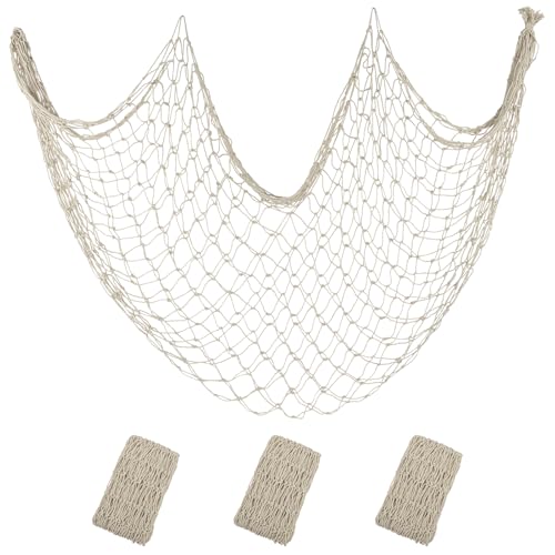 ZUEXT Beige Decorative Fishing Net 5x10 Feet, 3 Pack Large Picture Fish Net Decor, Wall Photo Hanging Fishnet for Nautical Mermaid Pirate Ocean Themed Hawaii Beach Under The Sea Party Decorations - color: Beige White, size: 5 ft x 10 ft - 3 Pack