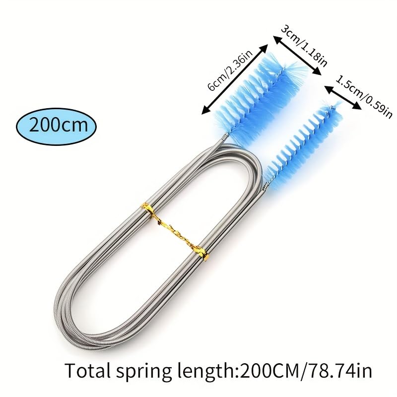 Flexible Double-Ended Pipe Cleaning Brush 1pc - 78.74in Air Tube Hose Cleaner, Aquarium Accessory for Tank & Filter, Nylon Bristle Reach Tool