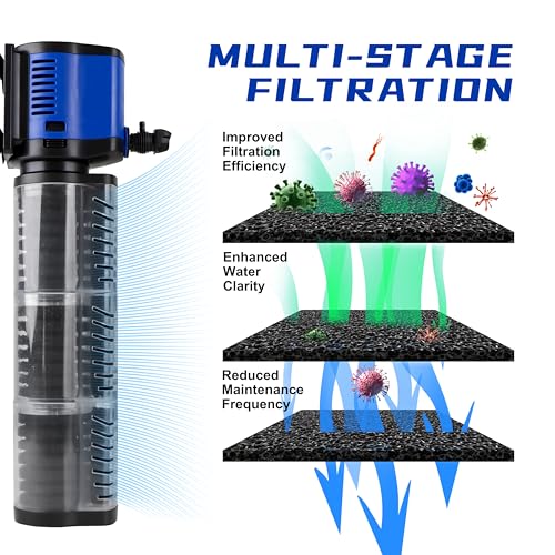 coospider-repta Aquarium Filter for 100-300 Gallons Tank, Powerful 660GPH Internal Fish Tank Filter, Pump Submersible Filter with Sponge for Large Fish Tanks, Turtle Tanks